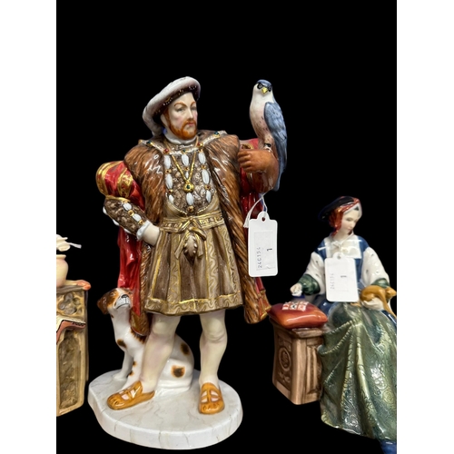 615 - Ceramics: Ceramics: Royal Doulton Figurines - Henry VIII HN3350, Jane Seymour 33499, Anne Boleyn 323... 