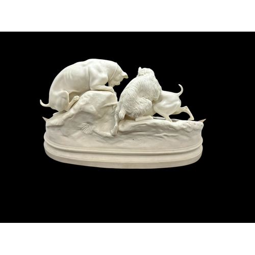 629 - Ceramics: Parian group figure of dogs around a rabbit hole, modelled after ‘Chasse Au Lapin’ Pierre ... 