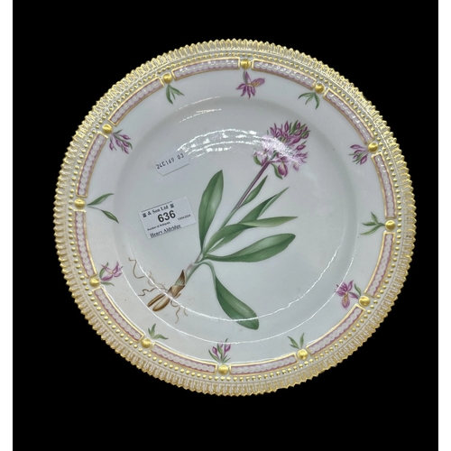 636 - Danish Ceramics: Flora Danica Copenhagen plate gilt and polychrome decoration, rim and edge chips.... 