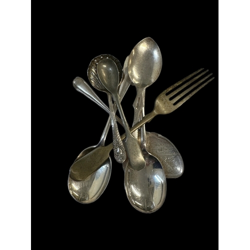 665 - Hallmarked Silver: Apostle coffee spoons x 6, napkin rings x 4, pepper pot, Georg Jensen cream ladle... 