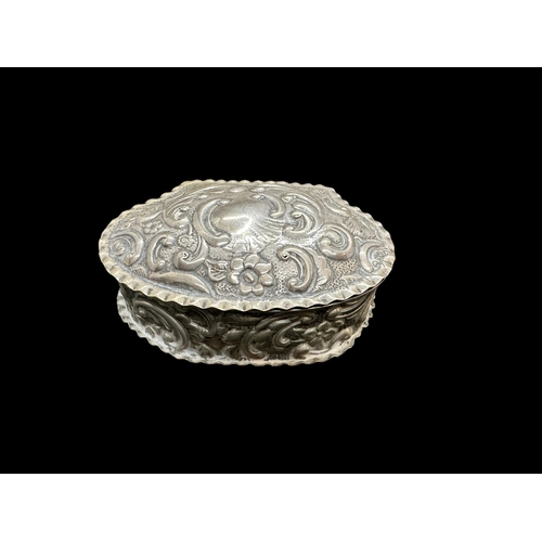 669 - Hallmarked Silver: Dressing table box with gilt interior decorated with swags and scrolls, partial h... 