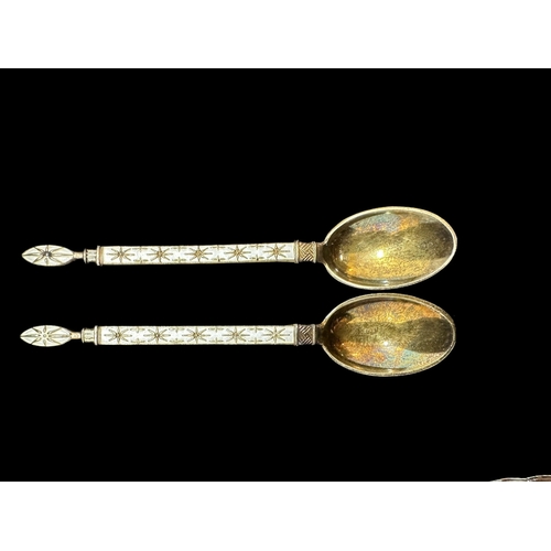 679 - Continental Silver: Norwegian silver gilt and enamel fork and spoon by J. Tostrup, together with a m... 