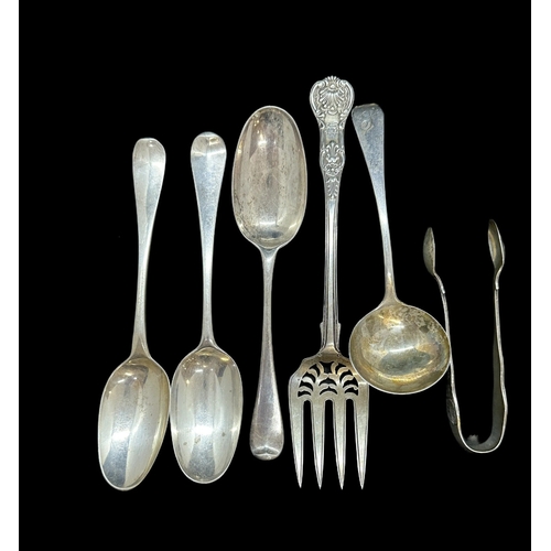 693 - Hallmarked Silver: Assorted flatware including ladles, serving spoons, etc. Assorted hallmarks. Tota... 