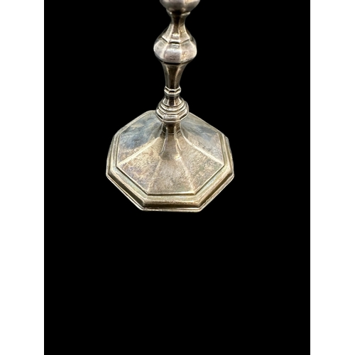 694 - Hallmarked Silver: Early English Queen Anne miniature of Notary candlestick, octagonal form with bal... 