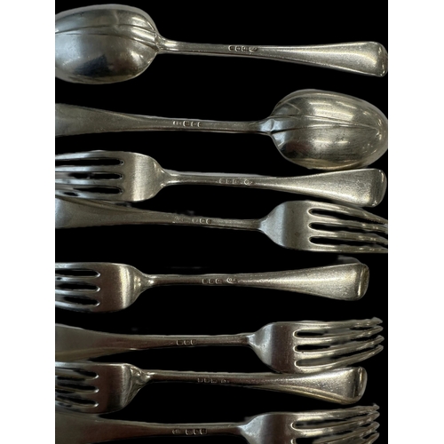 695 - Hallmarked Silver: Rattail cutlery hallmarked London, soup spoons x 6, dessert spoons x 6, dinner fo... 