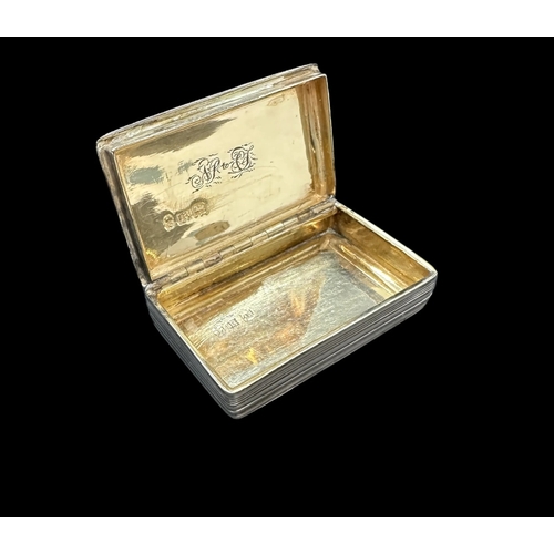 701 - Hallmarked Silver: Reeded silver rectangular snuff box with gilt interior, John Bettridge, Birmingha... 