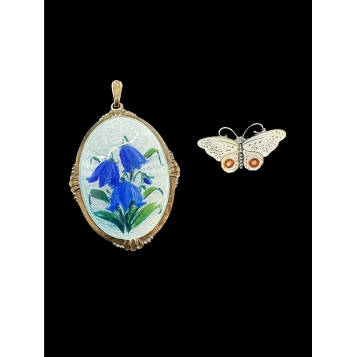 728a - Norwegian Jewellery: White metal and enamel butterfly brooch marked .925 Norway and an Arne Nordue w... 