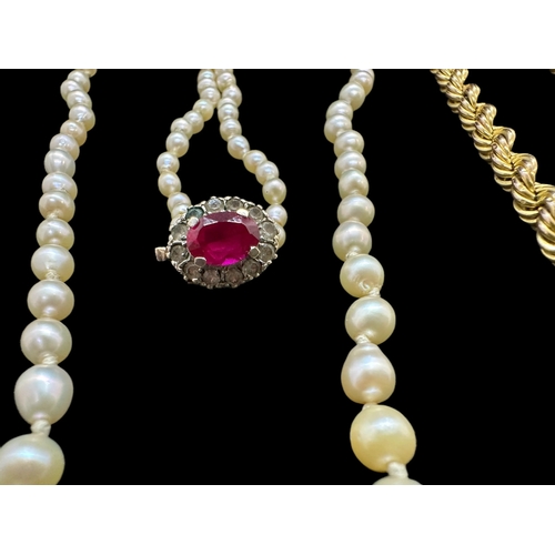 739 - Hallmarked Gold: Hallmarked Gold: 9ct. gold rope chain, 45cm. 7.9g. 9ct. gold clasped pearl necklace... 