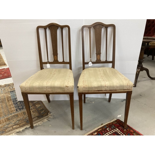 76 - Furniture: Edwardian Regency Revival mahogany inlaid bedroom chairs believed purchased from Liberty'... 