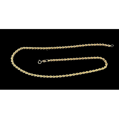 805 - Hallmarked Jewellery: 9ct gold rope chain necklace, 41cm. 4.5g.