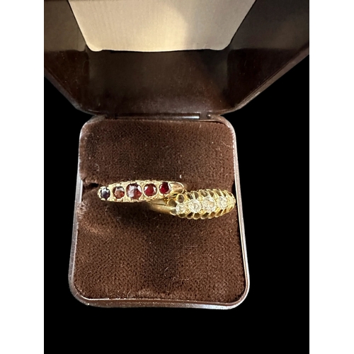 807 - Hallmarked Jewellery: 18ct gold and diamond five-stone ring, 3.2g. Together with a 9ct gold ring set... 