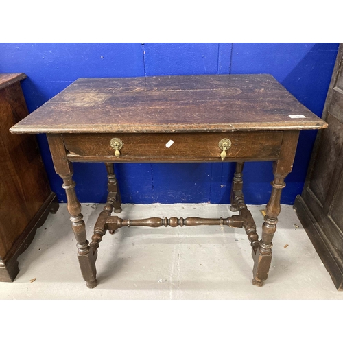 87 - Furniture: 18th cent. Oak lowboy with single drawers and turned supports. 33ins. x 28ins. x 23ins.... 