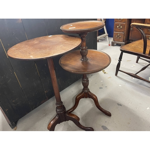 95 - Antique Furniture: 19th cent. Mahogany two tier dumb waiter and tripod wine table.