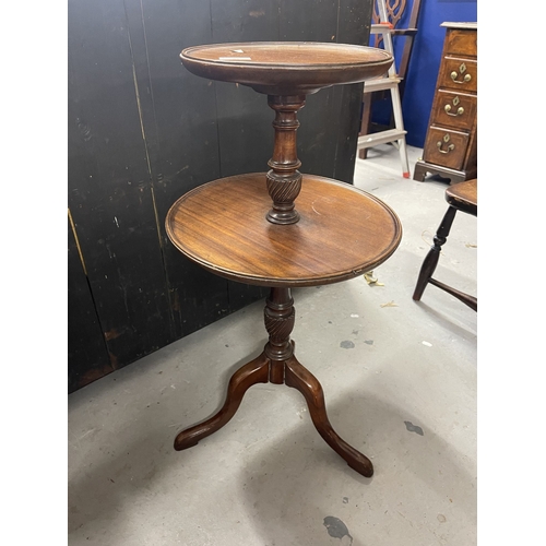 95 - Antique Furniture: 19th cent. Mahogany two tier dumb waiter and tripod wine table.