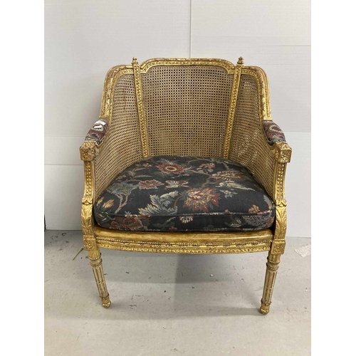 96 - Furniture: 19th cent. French gilt Bergere armchair.