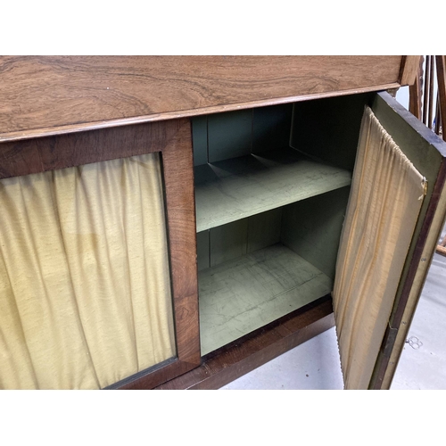 97 - 19th cent. Furniture: Rosewood side cupboard/buffet long drawer with twin glazed cupboard. 48ins. x ... 