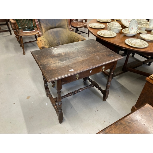 128 - 18th cent. Oak lowboy with single drawers and turned supports. 33ins. x 28ins. x 23ins.