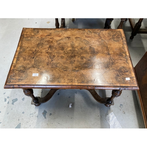 129 - William and Mary style oyster veneer coffee table on cross stretchers. 33ins. x 22ins. x 22ins.... 