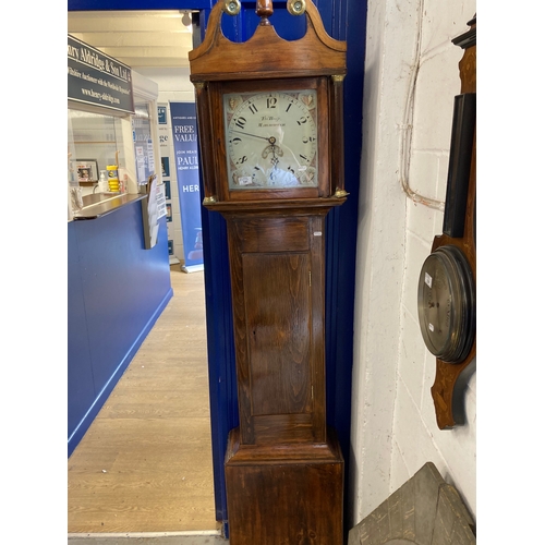 141 - Clocks: 19th cent. Pine longcase clock twenty-four-hour movement, painted dial, Arabic numerals, by ... 