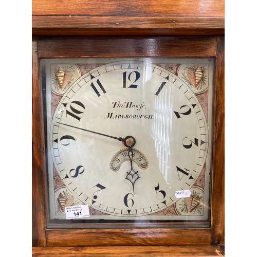 141 - Clocks: 19th cent. Pine longcase clock twenty-four-hour movement, painted dial, Arabic numerals, by ... 