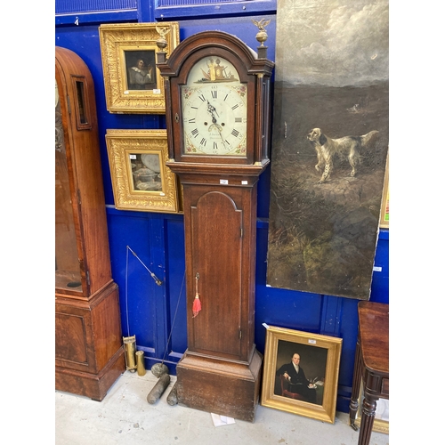 142 - Clocks: 19th cent. 8 day longcase clock J. Jarrard of Devizes, painted face with Nelson theme and ea... 