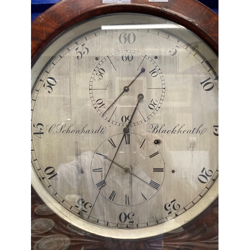 143 - Late 19th/early 20th century mahogany regulator, 12ins. silvered dial with Charles Schonhardt, Black... 