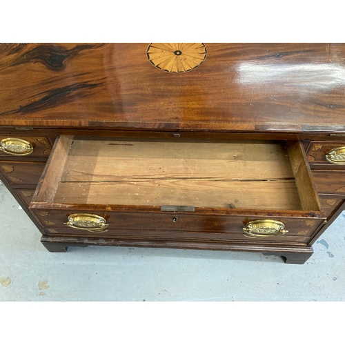 145 - Furniture: Late 18th cent. Mahogany bookcase bureau drop-flap, fully fitted interior, three over thr... 