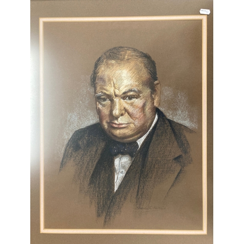 153 - Elizabeth Fenton Pastel, Portrait of Winston Churchill, framed and glazed. 43cm x 56cm. Plus Sylvest... 