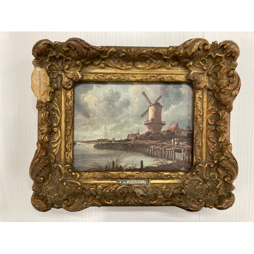 162 - 19th/20th cent. Oil on board miniature subjects, Moonlight Windmill', 'Daylight Windmill', 'Girl Chi... 