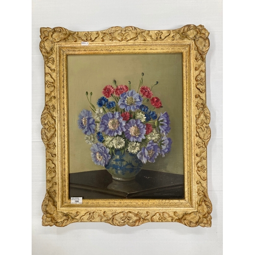 166 - William Johnson (Scottish) 1893-1974: Scabious and Cornflowers still life, signed bottom right. 15in... 