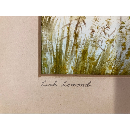 175 - Watercolour of Loch Lomond, signed L. Lewis to lower right, unframed. 43cm x 18cm.