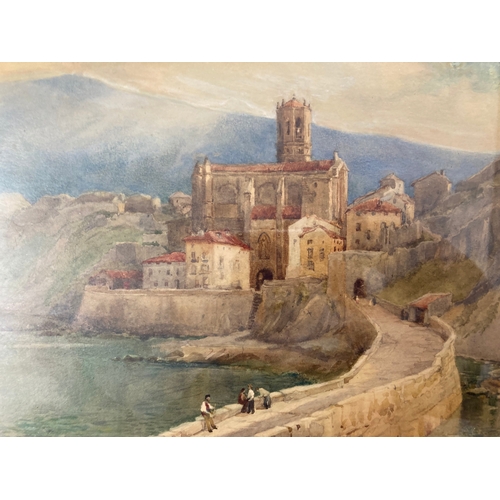 179 - Early 20th cent. Watercolour of a Mediterranean coastline with harbour wall and buildings by Evelyn ... 