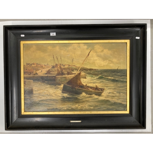 180 - Oil on canvas, harbour/seascape, bringing in the catch to Kirkcaldy/Fife signed and dated 1906, in e... 