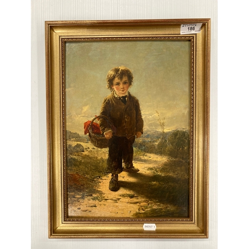 186 - Paintings: Thomas Faed RSA (1826 - 1900) Oil on Canvas, Boy with Basket, signed Faed. 9ins. x 13ins.... 