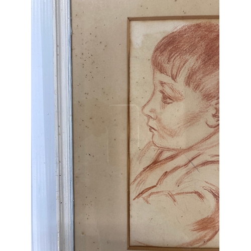 198 - Red Chalk/paper study of a boy signed and dated 1947 bottom right 16ins. x 25ins.