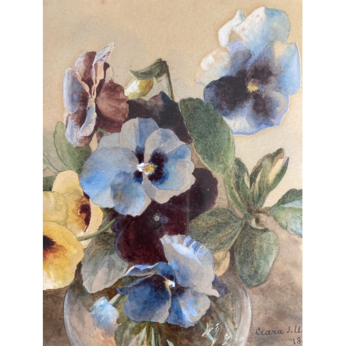 207 - Still life watercolour signed and dated 1890 lower right, set within an oval gilt mount and gilt fra... 