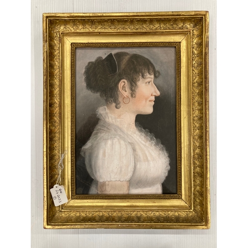 208 - 20th cent. Portrait of a young lady with head and shoulders turned to the right, unsigned, mixed med... 