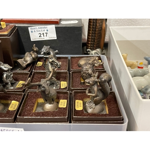 217 - Royal Hampshire Art Foundry plated animal figures, most boxed, Gainsborough bronze animal figures bo... 