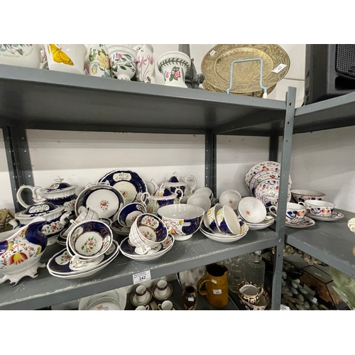 242 - Gaudy Welsh tea china, teapot, sugar bowl, cups, saucers and a part set of Allertons ware.