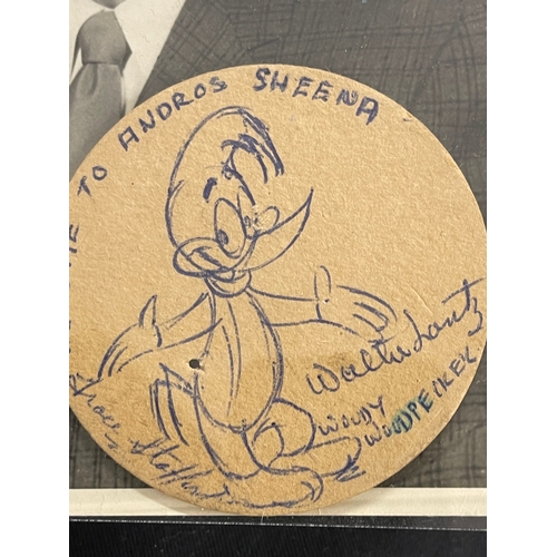 295 - The Sheena Murcott Collection - Walter Lantz signed autograph plus caricature in blue ink of Woody W... 