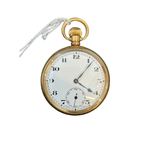 886 - Gold-plated open-faced pocket watch with enamel dial and subsidiary second hand, the movement marked... 