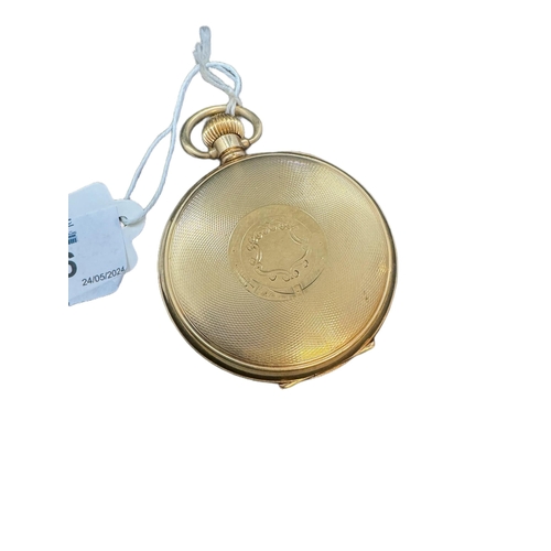 886 - Gold-plated open-faced pocket watch with enamel dial and subsidiary second hand, the movement marked... 