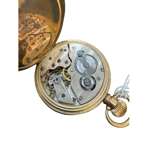 886 - Gold-plated open-faced pocket watch with enamel dial and subsidiary second hand, the movement marked... 