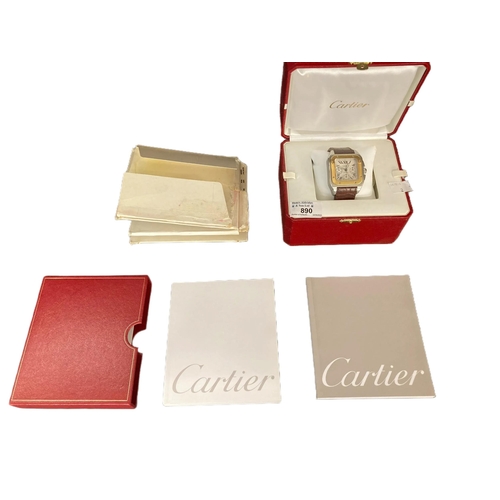 890 - Watches:Cartier 100XL Chronograph, 18ct. gold bezel with tan leather strap, double fold-over buckle ... 