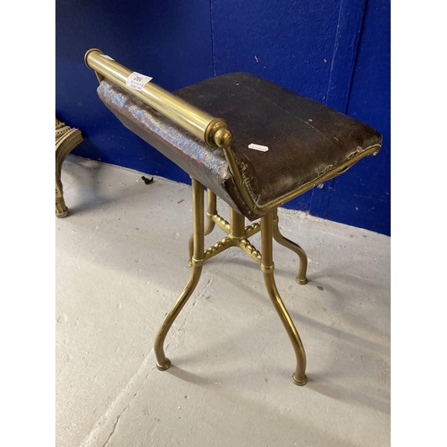 102 - Furniture: Small brass swivel/cellists stool with overstuffed original leather seat, English c1900-1... 
