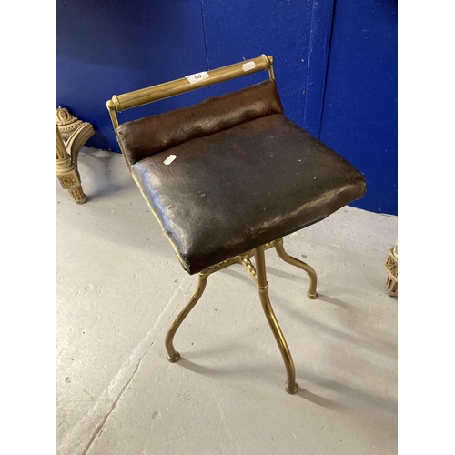 102 - Furniture: Small brass swivel/cellists stool with overstuffed original leather seat, English c1900-1... 