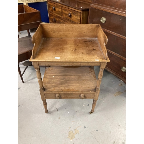 105 - Furniture: 19th century oak washstand of delicate proportions with galleried back and single drawer ... 