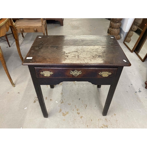 111 - Late 18th cent. English oak side table with a moulded edge two-piece top, original brass swan neck h... 