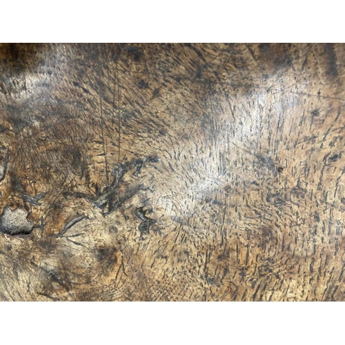 113 - Late 18th cent. Burr oak occasional table of circular form with burr oak turned balustrade column on... 