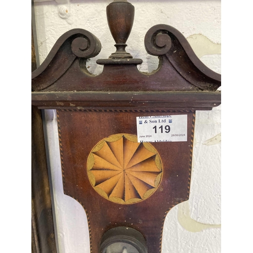 119 - Scientific Instruments: George III aneroid barometer c1790-1800, mahogany case decorated with veneer... 